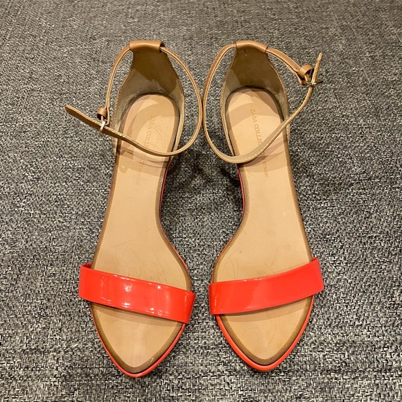 Zara Collection Women’s Neon Orange Ankle Strap Sandals, size 7 - Picture 2 of 7